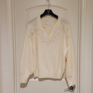 Lucy Brand Women's Ivory Embroidered Notch Neck Knit Sweater. XXL #463